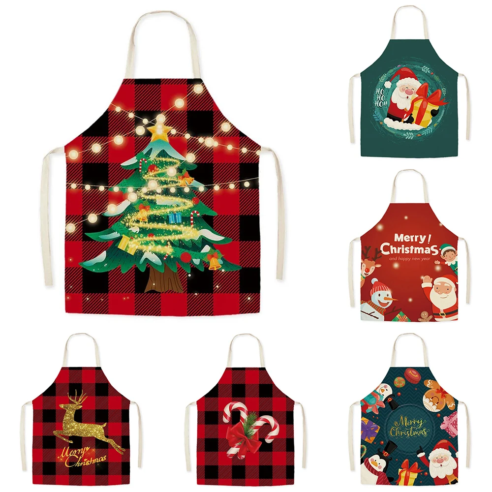 New Christmas linen kitchen apron Christmas decorations parent-child sleeveless apron cleaning tools for men and women