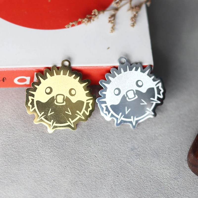 2PCS Stainless Steel Viral Puffer Fish Pendant Charms For Jewelry Making DIY Personalize Necklace Keychain Metal Accessories