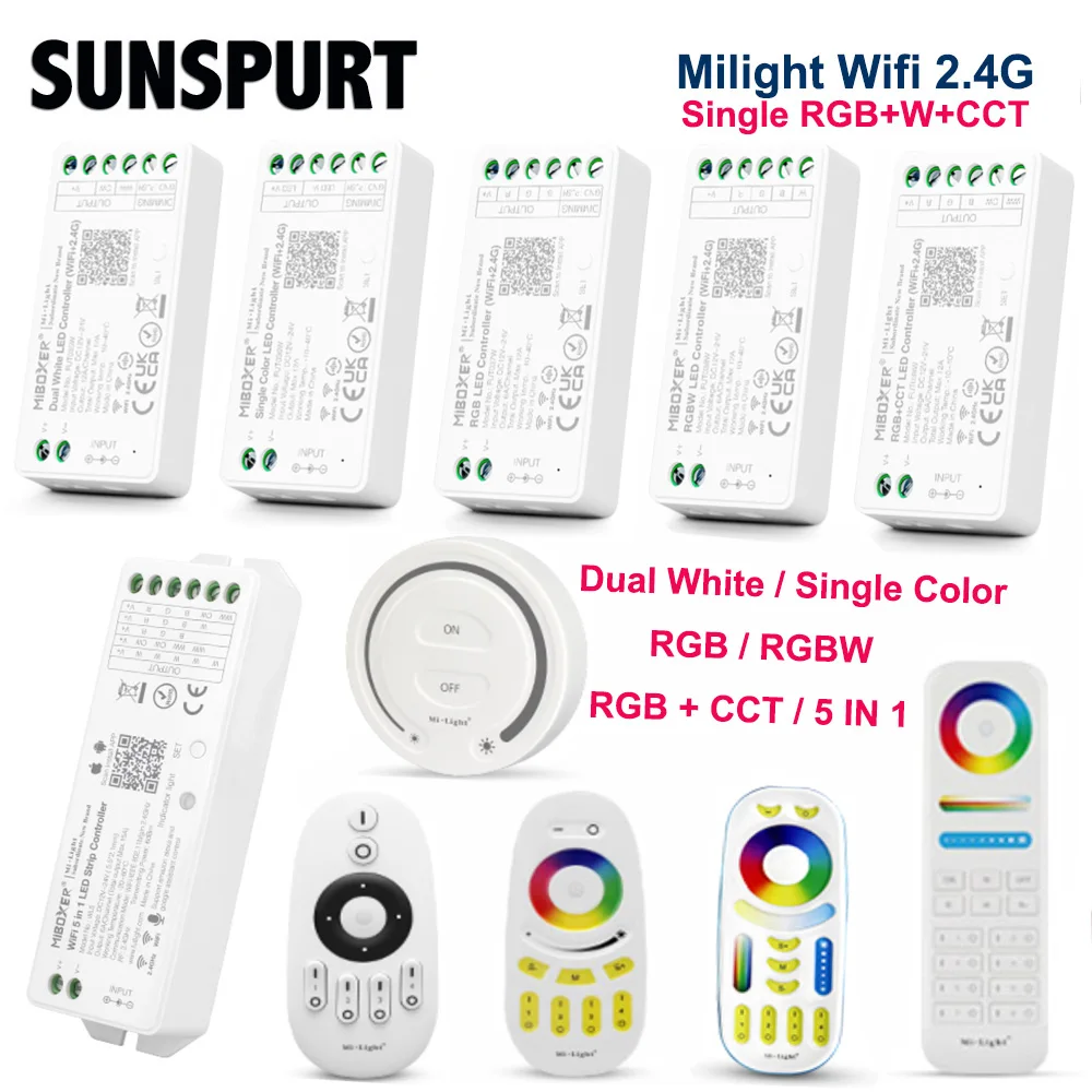 Milight WIFI Tuya Alexa Google Home Voice Smart Control WL5 FUT035W-039W RF 2.4G 5 IN 1 Remote For Single CCT RGB RGBW LED Strip