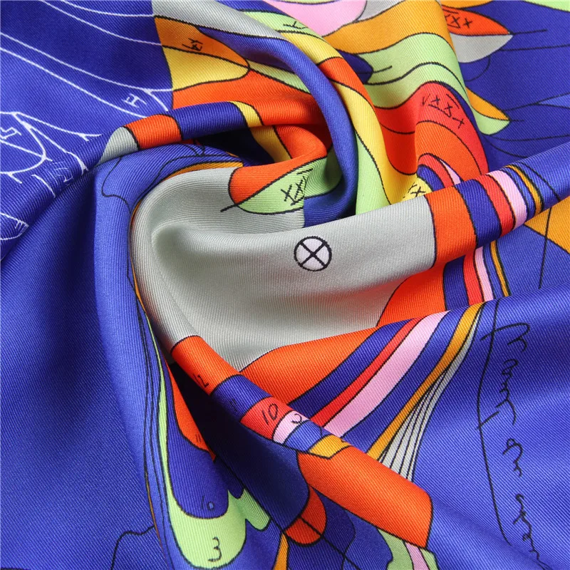 New Handmade Curled Silk Scarf Women Shawl 90cm Pegasus twill square scarf Retro printing scarves shawl Headband