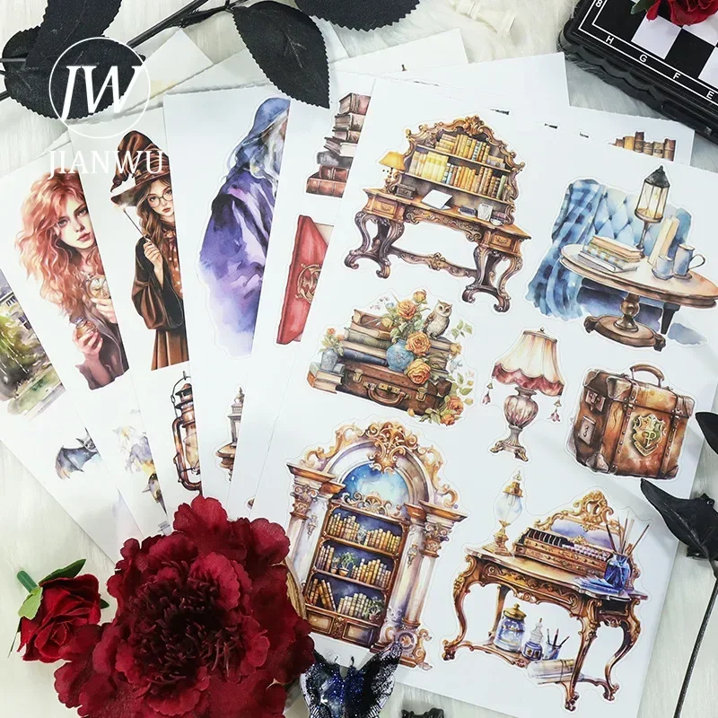 JIANU Vintage Magic Character Flower Landscaping Material Collage Sticker Book Creative DIY Journal Scrapbooking Stationery