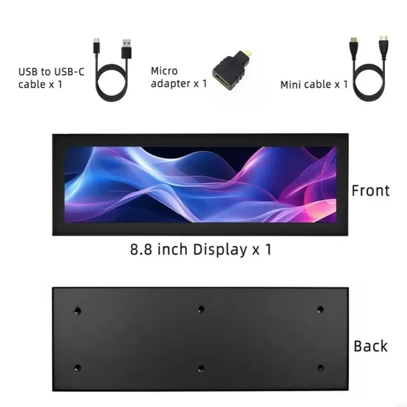 

N1HD High Resolution 1920x480 PC Case Monitor 8.8inch Secondary Display Screen for RPi Systems