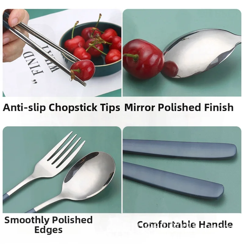 

Портативный набор посуды в корейском стиле из нержавеющей стали 304 — палочки для еды, ложка, вилка, набор из трех предметов для путешествий на открытом воздухе и студентов