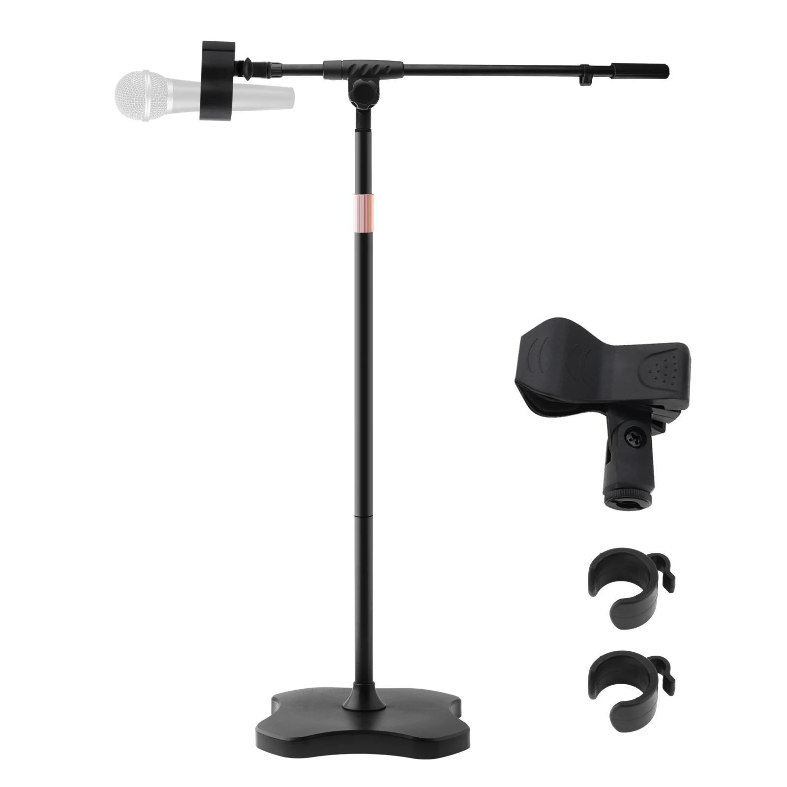 46-72 Inch Adjustable Height Microphone Stand with Boom Arm and Weighted Round Base