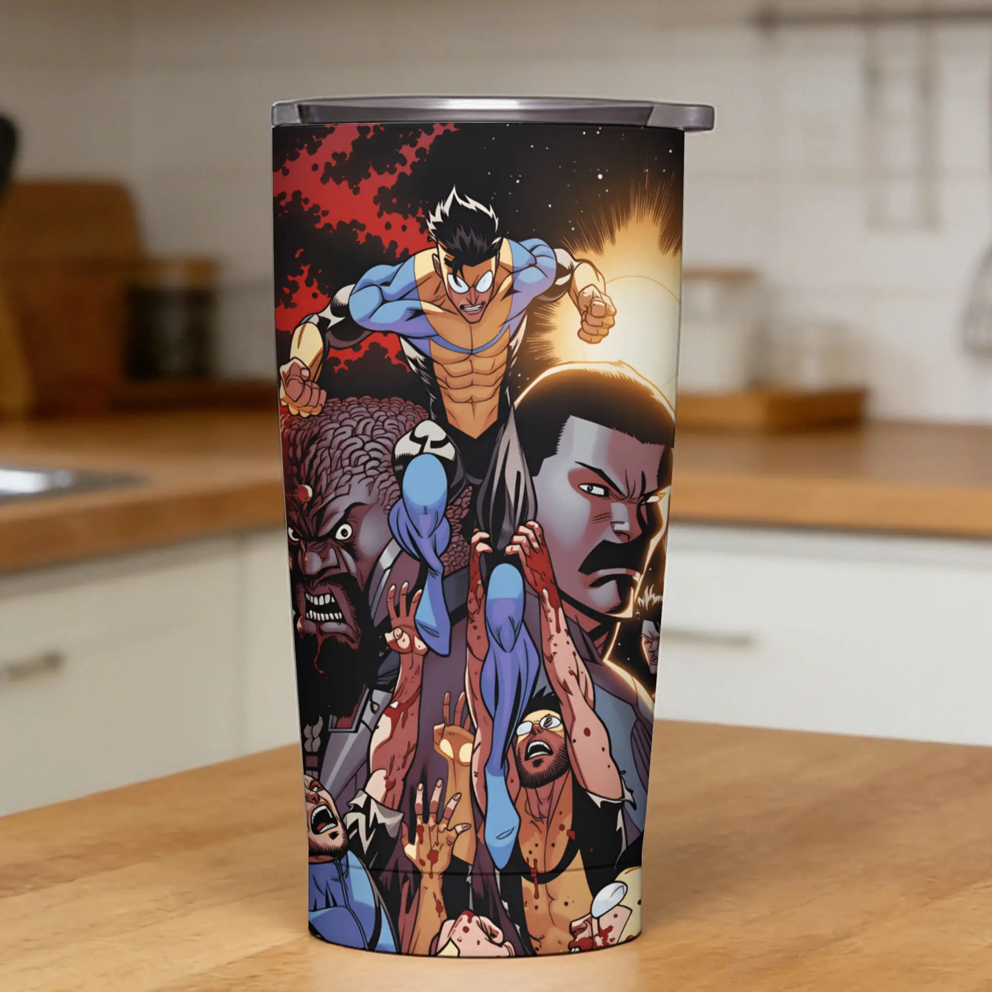 Comic I-Invincible Hero Stainless Steel Tumbler With Straws  Beach Thermal Cups Large Capacity Hot Drinks Water Bottle,