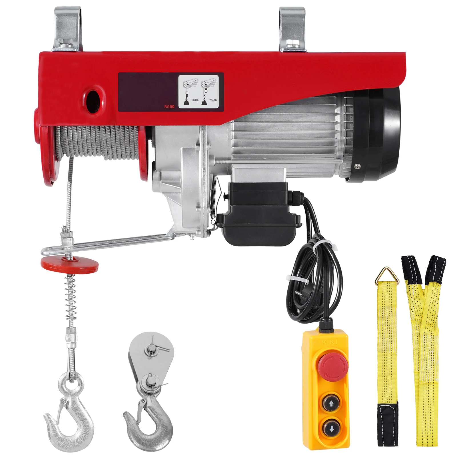 SucceBuy 2640Lbs treuil de levage électrique 230V avec télécommande filaire de 14 pieds 40 pieds palan de levage de hauteur de câble unique pour Garage