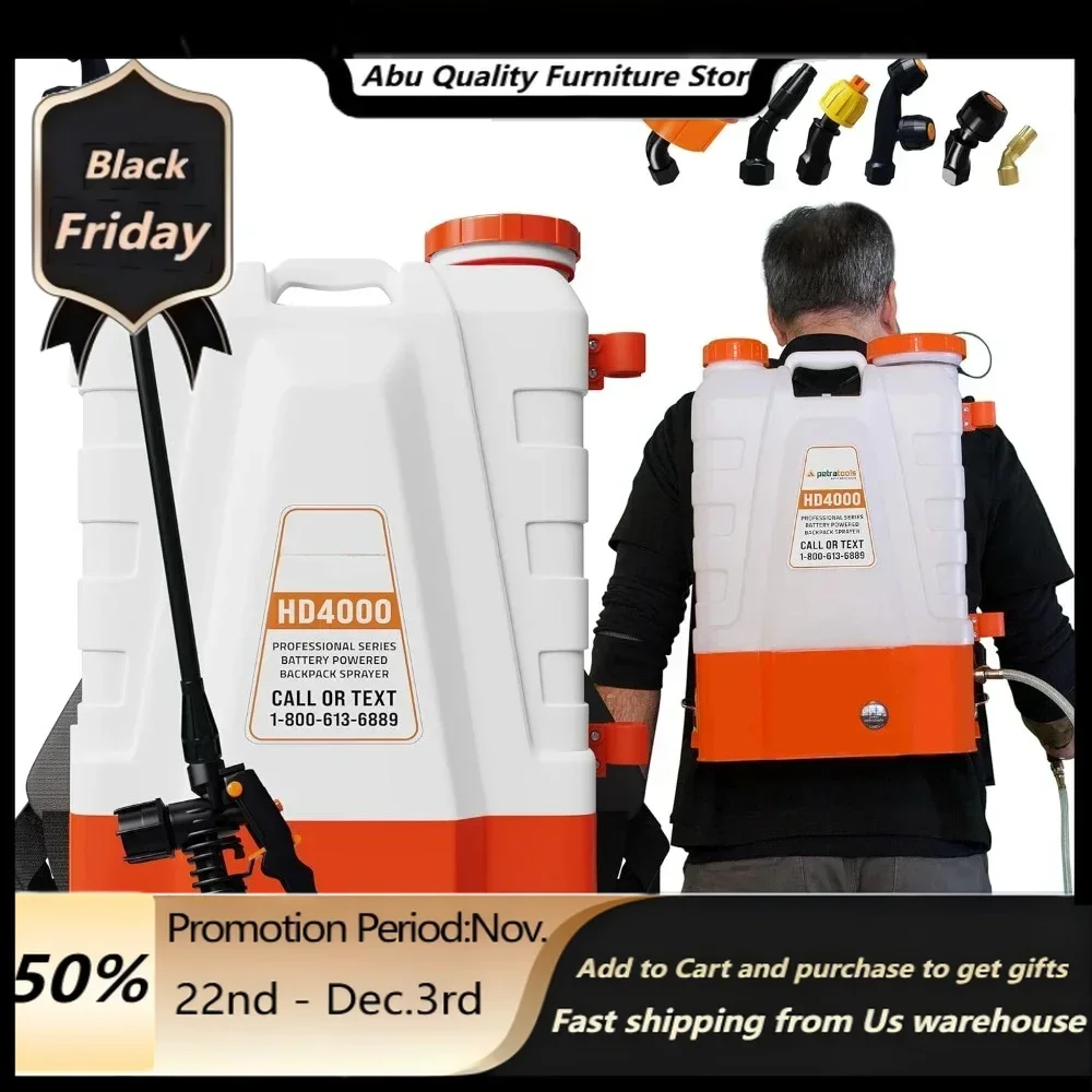 

4 Gallon Battery Powered Backpack Sprayer (HD4000) –Extended Spray Time Long-Life Battery (Included) - New HD Wand garden spray