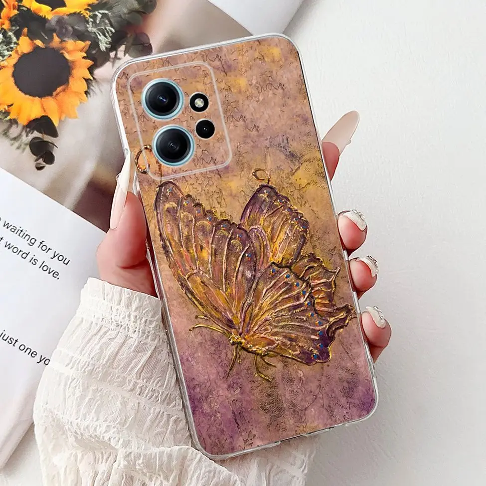 واضح ل Redmi ملاحظة 12 4G حالة الأزياء فراشة الزهور لطيف القط الحب لينة الغطاء الخلفي ل Redmi ملاحظة 12 4G جراب هاتف الوفير #6