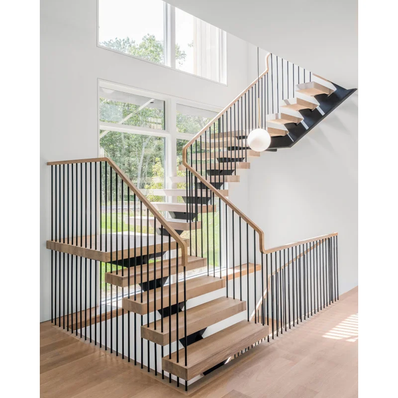 custom.Customization Interior Wooden Steps Single Straight Stringer Staircases with Turning Platform