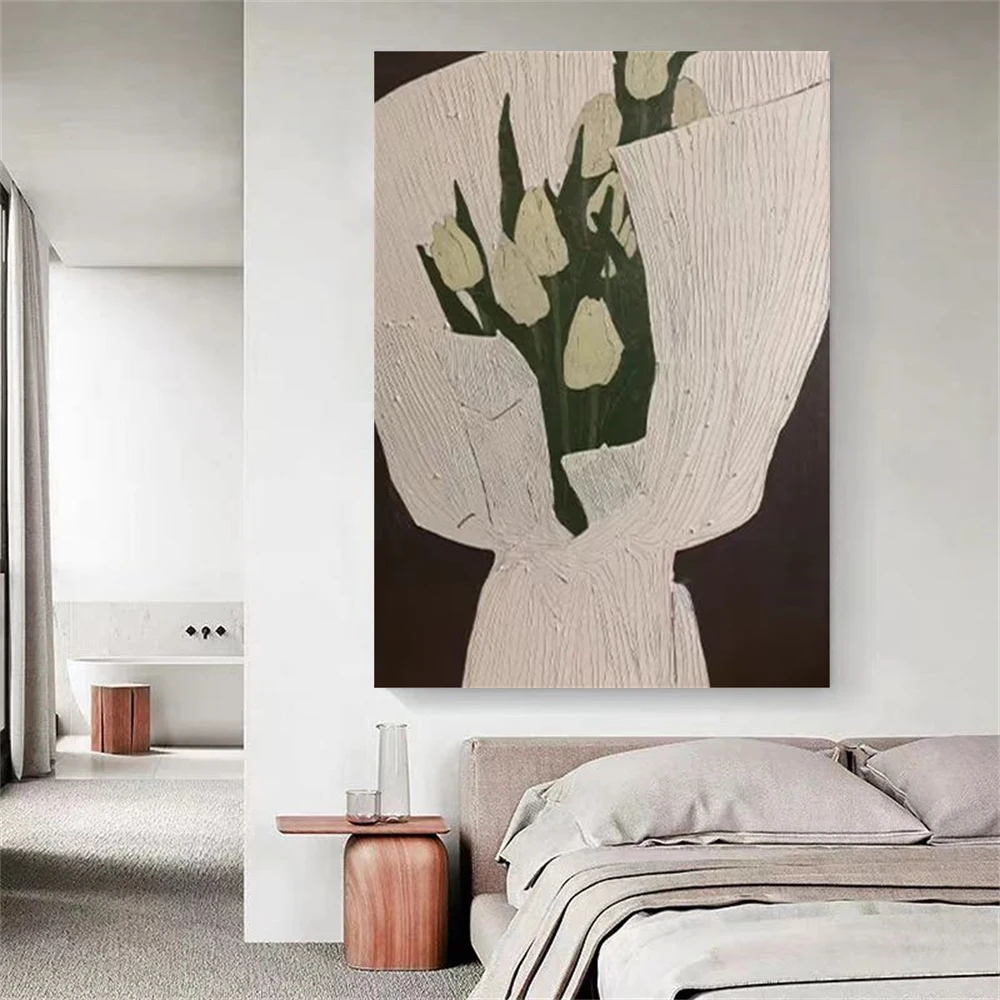 Nordic Style Wall Pictures Handmade Abstract Oil Paintings Gypsophila Canvas Poster Decor Living Room Suspension Mural Exhibits