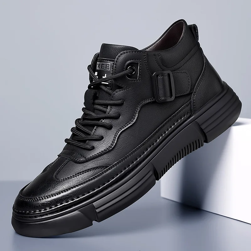 

2025 New Men's Shoes Retro Warm and Velvet Cotton Shoes Genuine Leather Trendy Men's Short Boots Casual Leather Shoes