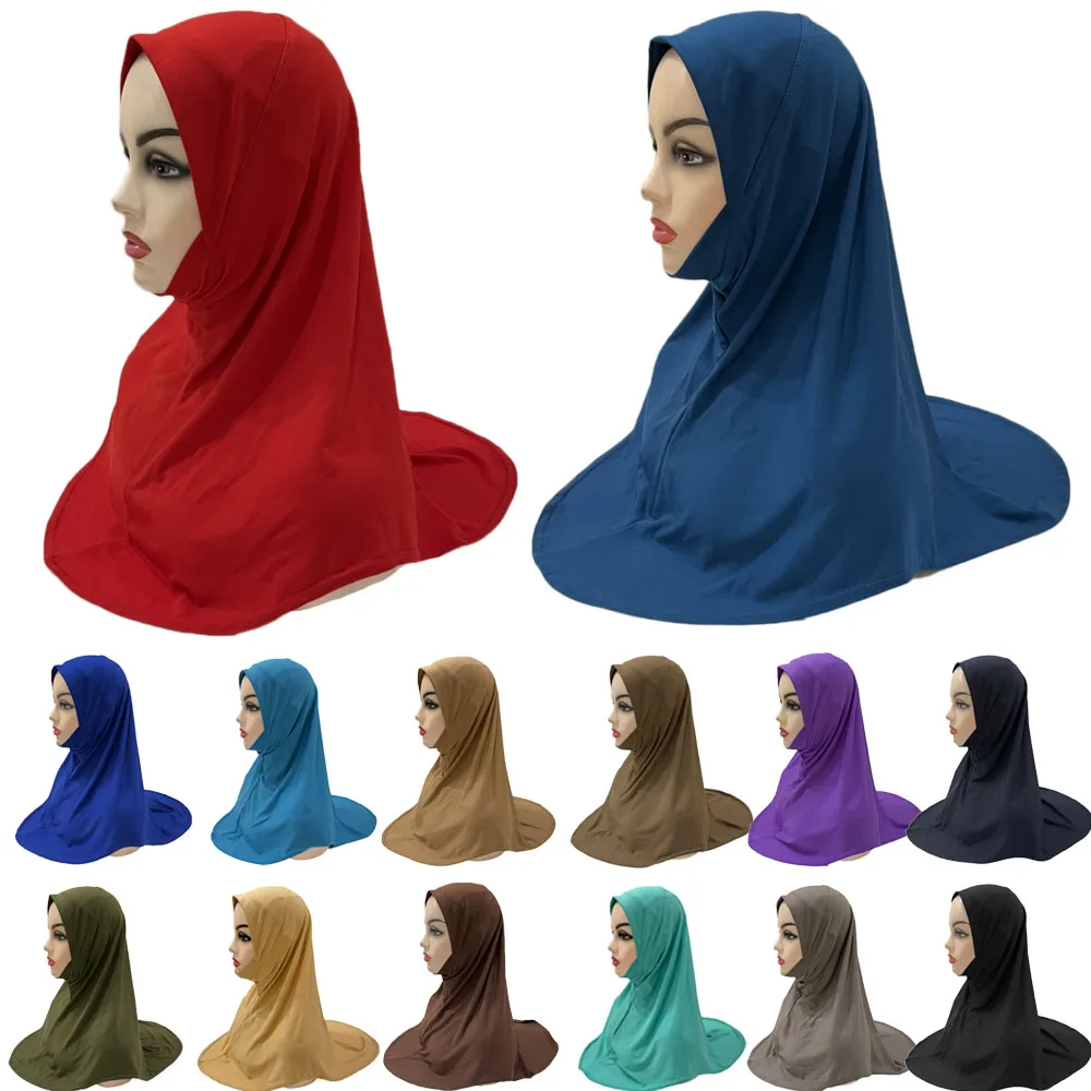 5-10 Years Kids Girls Hijab Inner Scarf Muslim Headscarf Turban One Piece Amira Overhead Niqab Islamic Shawls Wrap Pull On Ready