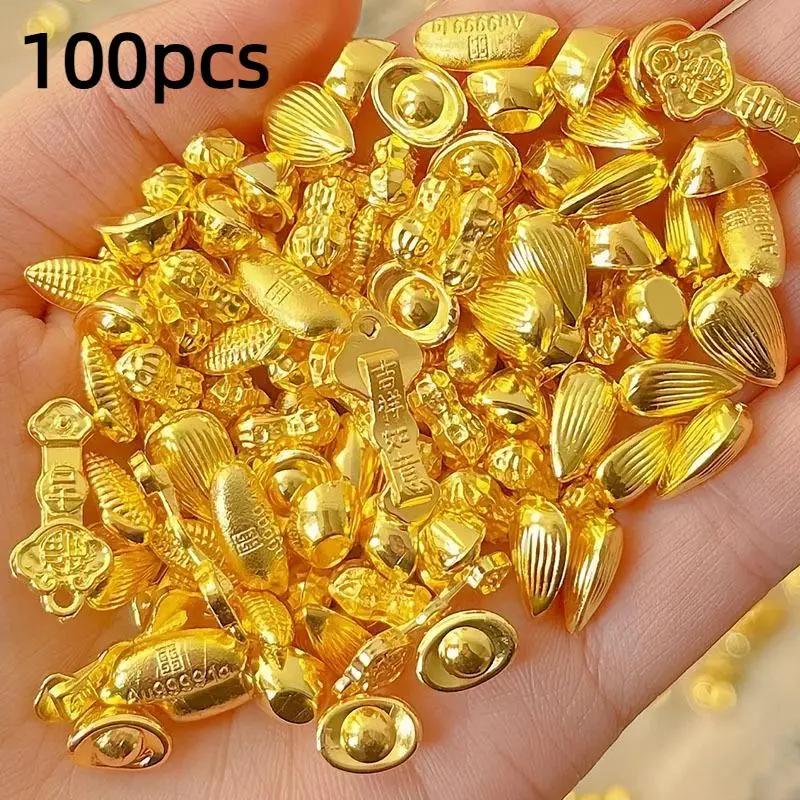 100PCS Mini Gold Dollars Attract Wealth Luck Charms Gold Ingots Gold Melon Seeds Handicrafts