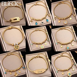 EILIECK 316L Stainless Steel Water Drop Zircon Butterfly Hexagram Charm Bracelet For Women Trend Fashion Gold Color Jewelry Gift