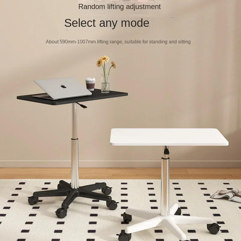 Movable Lifting Small Table with Pulley Small Sofa Bedside Table Standing Upright Laptop Office Desk