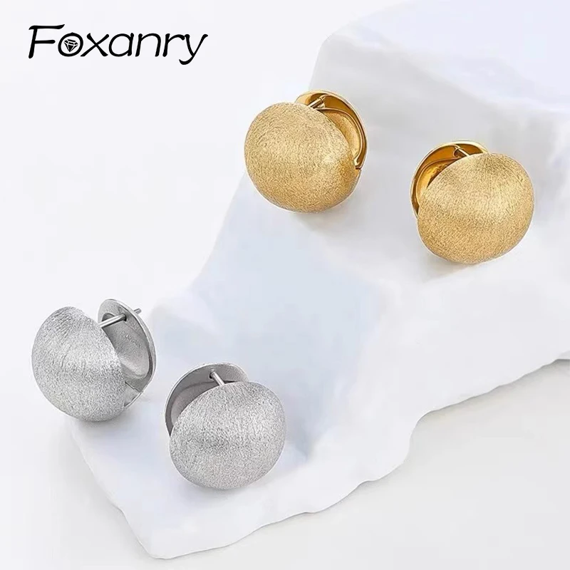 Foxanry Scrub Ball Geometric Earrings For Women Minimalist Elegant Trendy Prevent Allergy Ear Buckle Engagement Jewelry Gifts