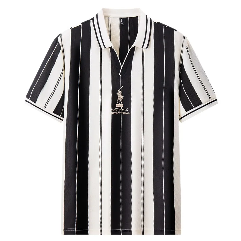 Man's Luxurious Stripe Polo Shirts Short Sleeve Breathable Embroidery T Tops Quality Tennis Golf T-Shirt Business Summer Clothes