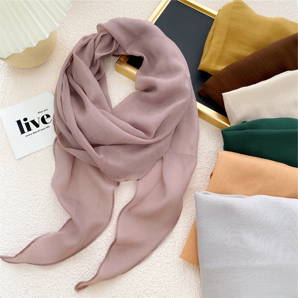 Solid Color Cotton Linen Neckerchief Large Diamond Scarf Female Spring Autumn Summer Fashion Literary Student Decorative Muffler