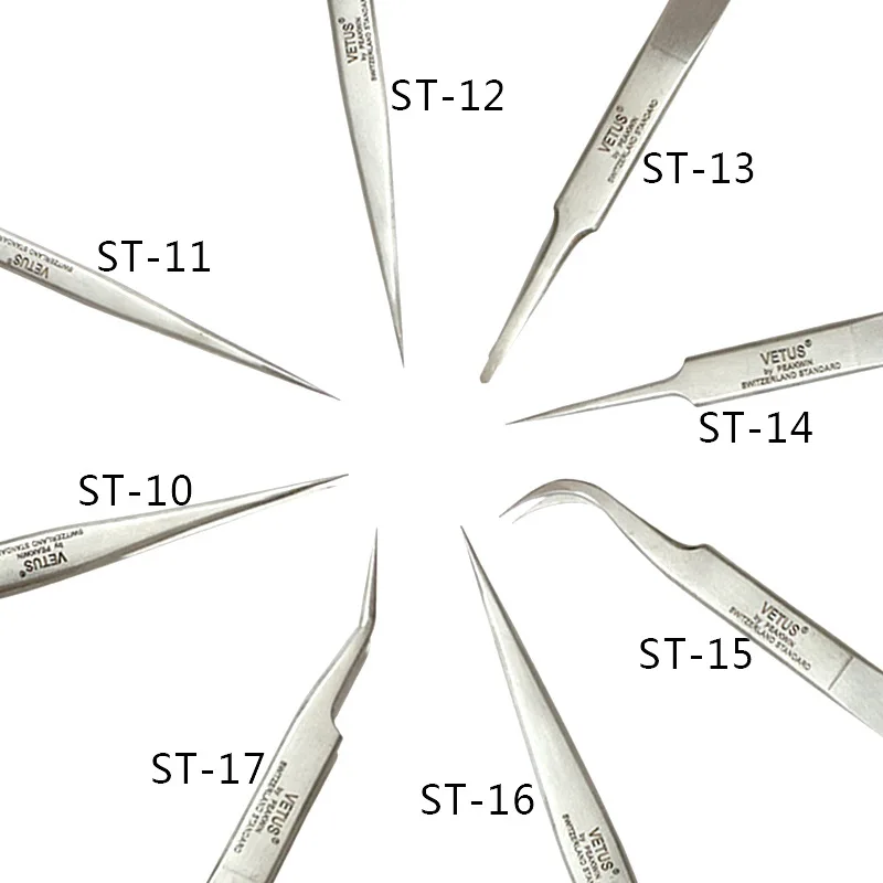 100% Original VETUS Stainless Steel Tweezers for Eyelash Extension High Precision Super Fine Tip Anti Static with Security Label