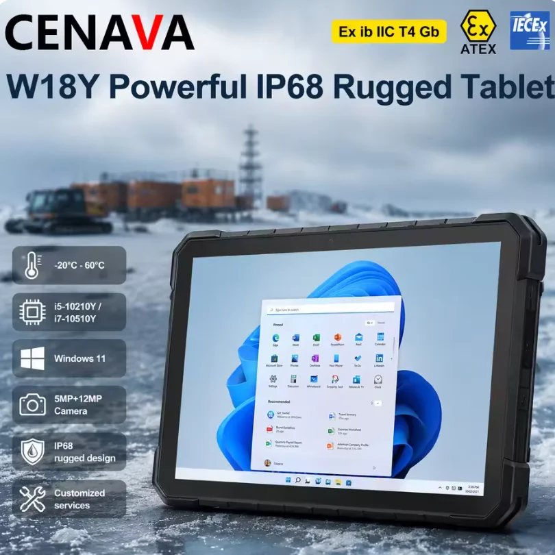 CENAVA W18Y Rugged Tablet 10.1 ″ 1920*1200 IPS Intel i7-10510Y Win 11 5550mAh WiFi BT GPS TPM Custom 4G/5G 2D Scanner ID/UHF/NFC