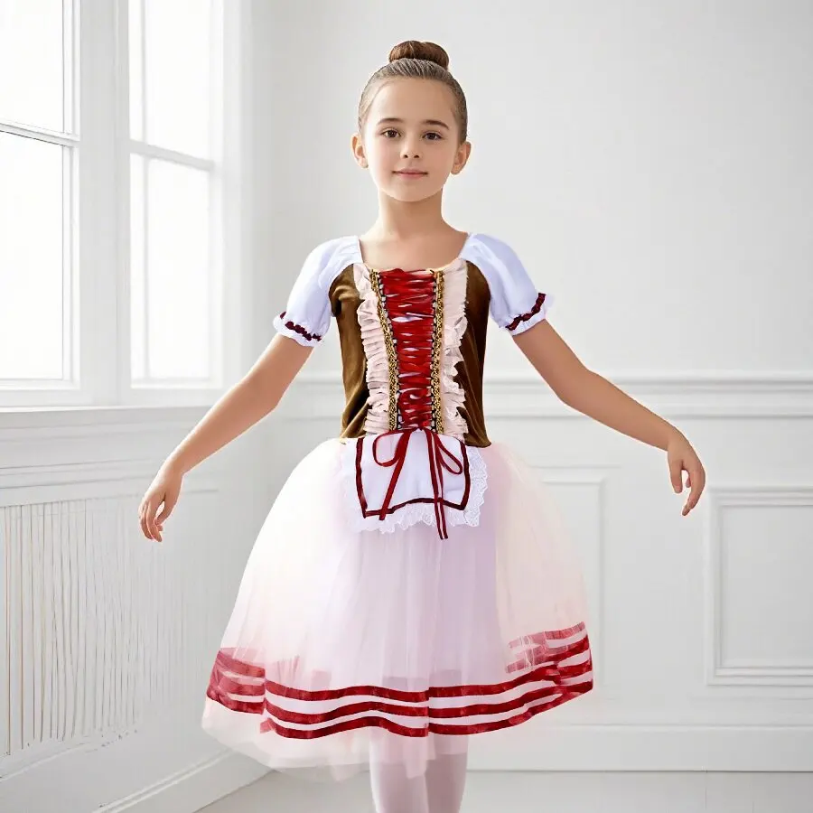 

Romantic Ballet Tutu Skirt For Girls Kids Red Spanish Dress For Adult Women Soft Tulle Long Dress Performance Ballerina Costumes
