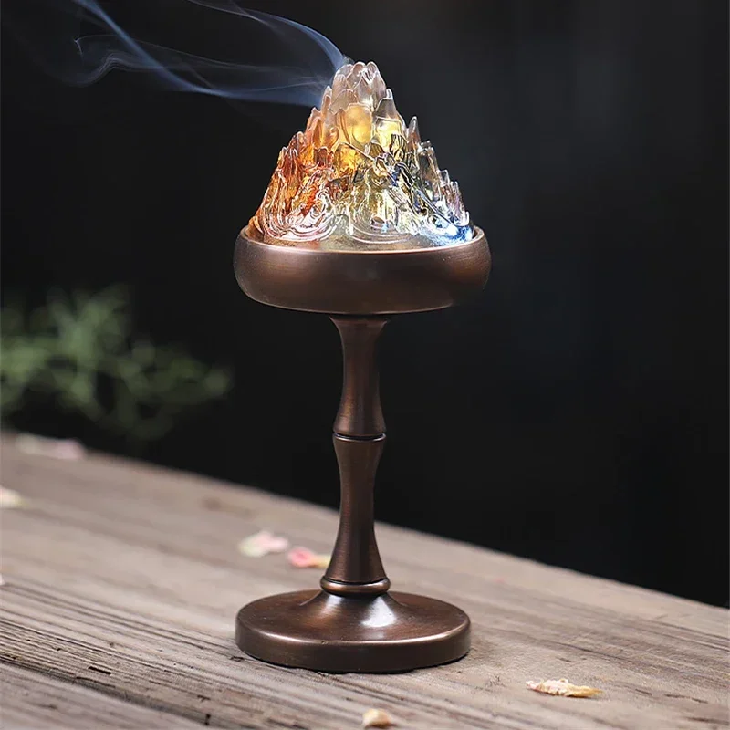 Glass Copper Incense Burner High-Foot Aromatherapy Furnace Home Decor Study Classical Creative Aloes Ornaments Incense Holder
