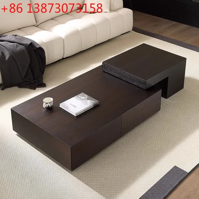 Solid wood coffee table smoked color combination design light luxury modern creative minimalism black living room home adult