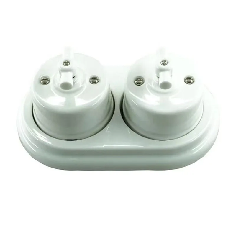 Retro Style Ceramic Rotary Switch Wall Light 2 Way Control Knob Switch for Home Improvement