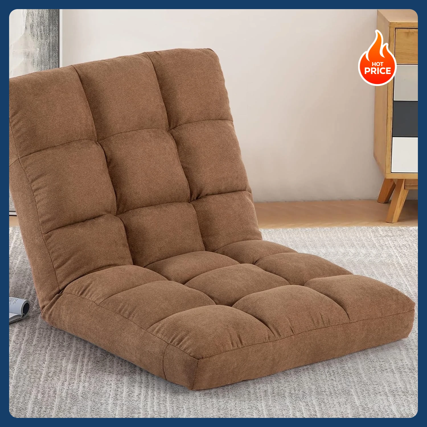 [شحن مجاني! ]كرسي أرضي مع دعم خلفي قابل للطي مع 6 أوضاع قابلة للتعديل، وسرير نوم مبطن، وكرسي ألعاب على الأرض،