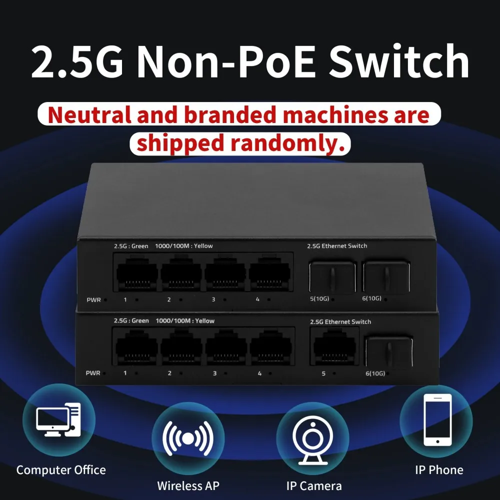 SunSoont 6 พอร์ต 2.5G Smart Web Managed Switch 4 x 2.5G Base-T พอร์ต 2 x 10G SFP + สล็อต, QoS/QoS/VLAN/IGMP, สวิตช์โลหะไร้พัดลม