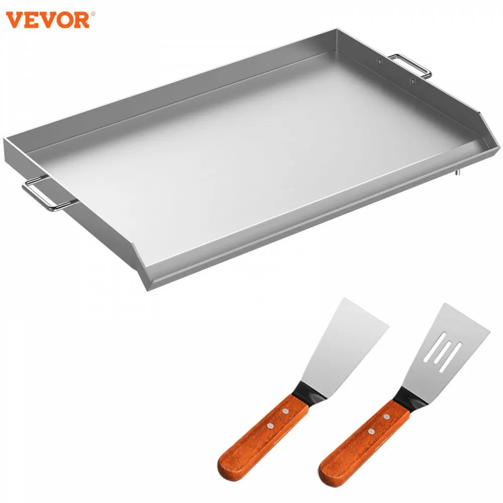 VEVOR Stainless Steel Griddle  Universal Flat Top Rectangular Plate  BBQ Charcoal Gas Grill with 2 Handles and Grease Groove