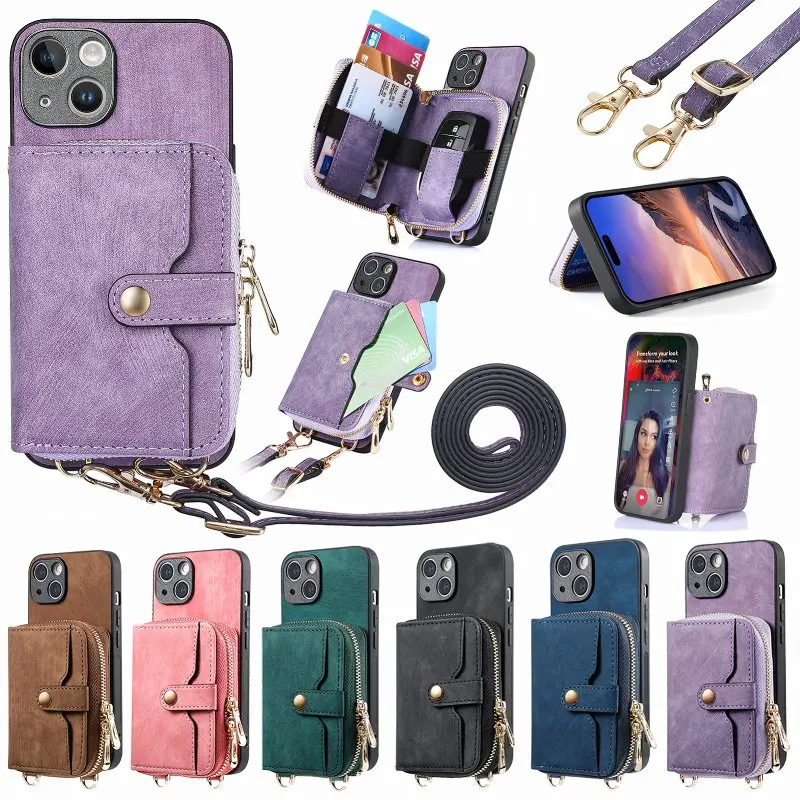 

Adjustable Lanyard Phone Bag For OPPO A57 A17 A93 A77 Realme C35 C31 C21 C20 C15 10 8s Zipper Large Capacity Storage Phone Case