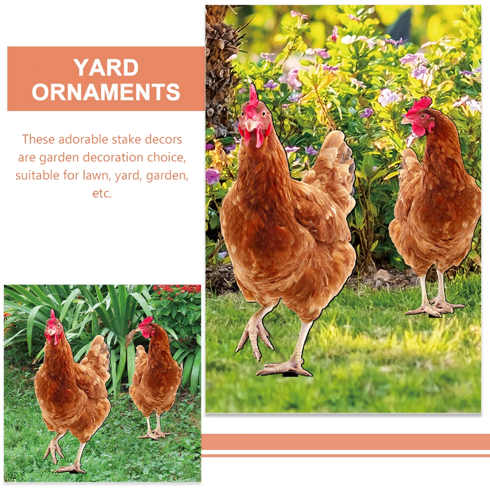 

2 Pcs Colorful Hen Garden Lawn Yard Ornament Acrylic Chicken Stakes Animals Signs Rooster Decor Outdoor Decorative stakes