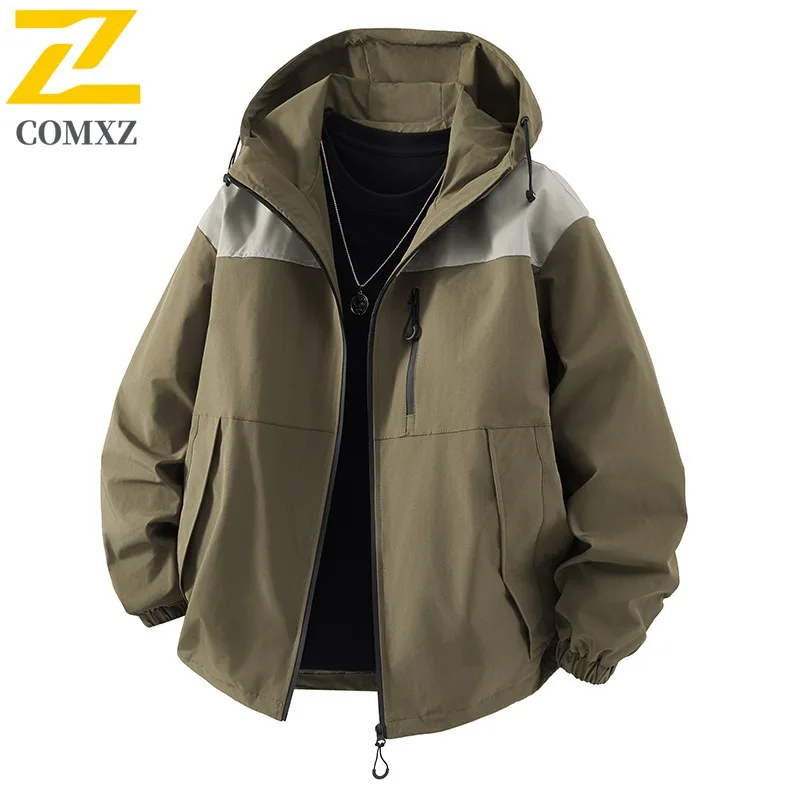COMXZ Men Hooded Jacket 2025 Fashion Classic Outdoor Waterproof Windproof Adventure Climbing Hunting Jackets Autumn Travel Coat