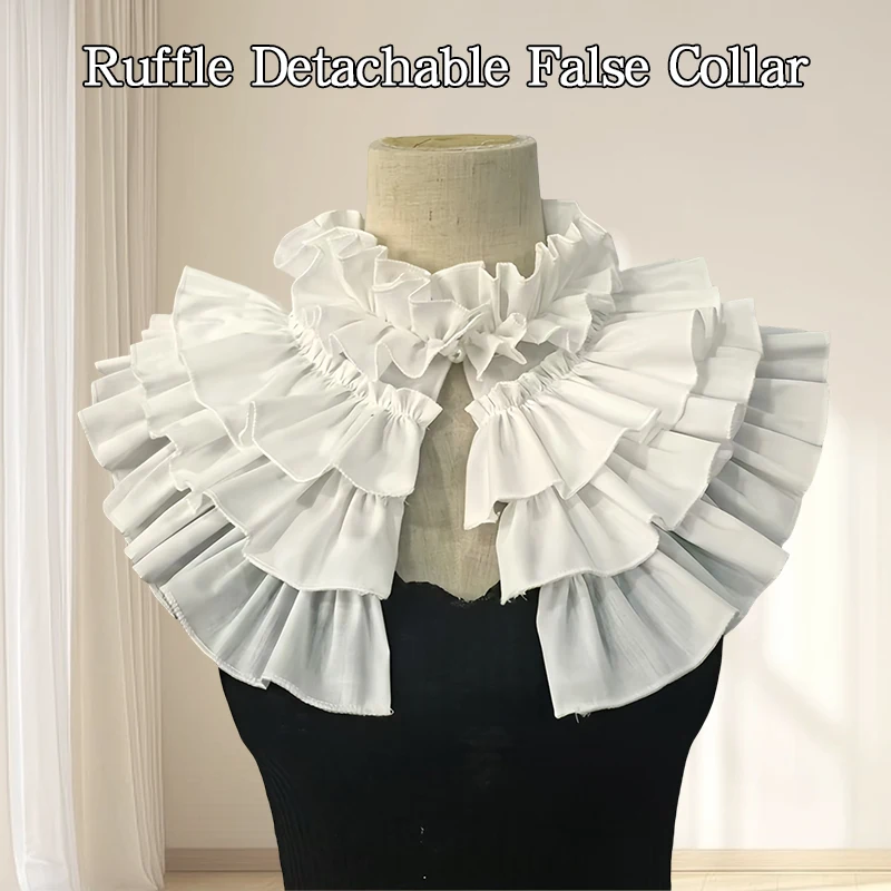 

Detachable Victorian Layered Ruffle False Collar Women Dress Decoration Renaissance Tiered Pleated Neckwear White Shawl Cape