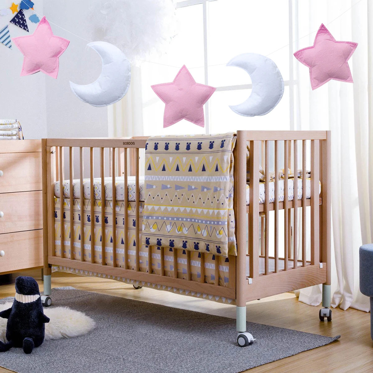 

Felt naments made Moon Star Decoration Wall Crib Hanging Props Felt Decorations Vibrant Color Soft Texture Stylish Design