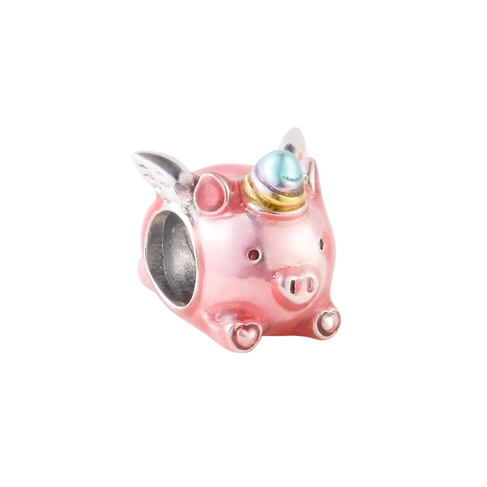 

Flying Unicorn Pig Charm Beads for Jewelry Making Collier Sterling Silver Couple Pendant S925 Bracelets Valentine's Day