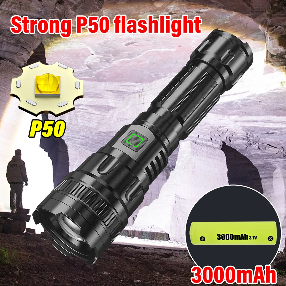 Telescopic Zoom High Powered Super Bright Flashlight LED Rechargeable Torch Lamp