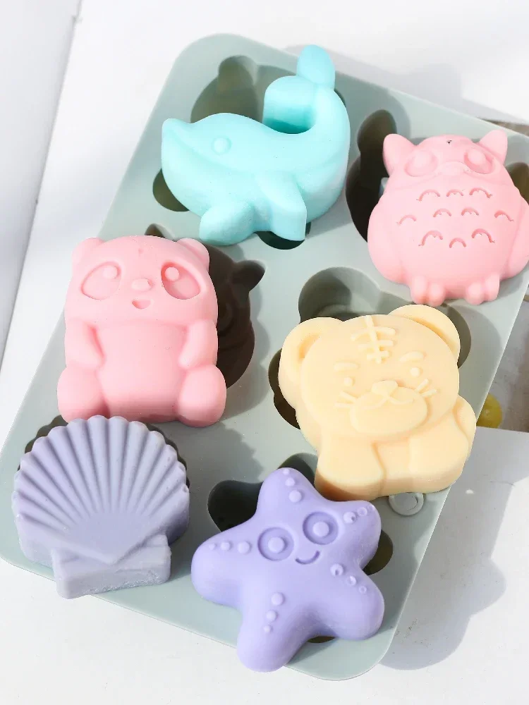 6 Holes Cute Animals Combination Silicone Mold Diy Creative Handmade Soap Making Tool Tiger Panda Silicone Mould Cake Decoration