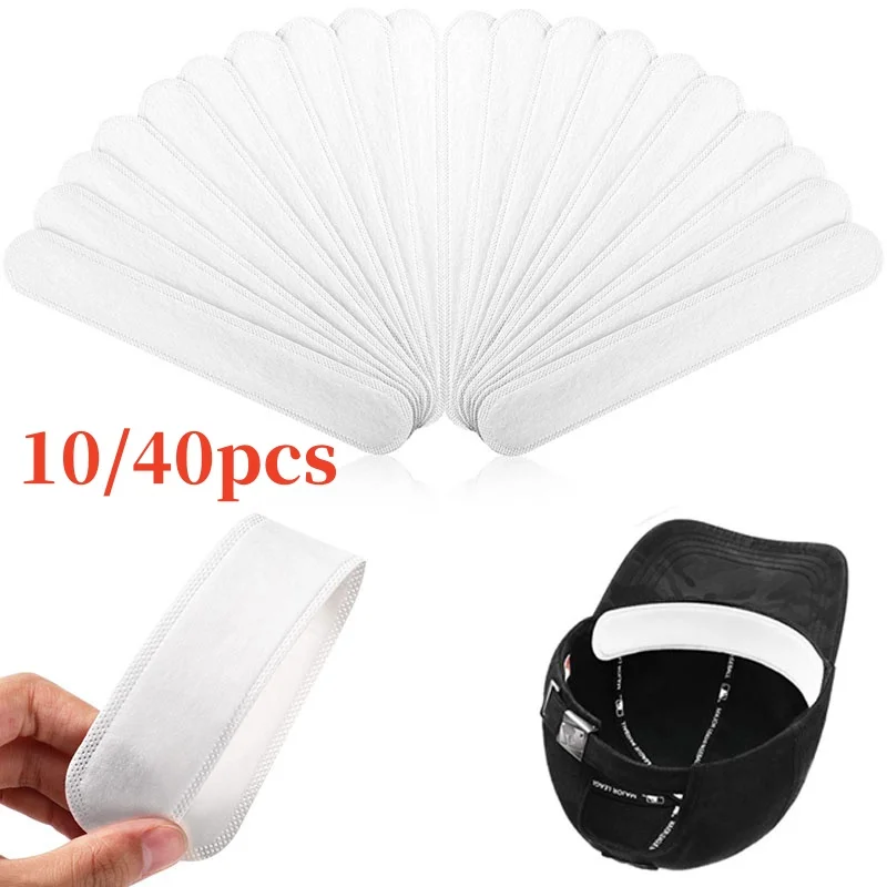 10/40 pçs chapéu absorvente de suor adesivos verão boné forro bandas sweatband viseira chapéus fita branca chapéu tamanho redutor forro almofada