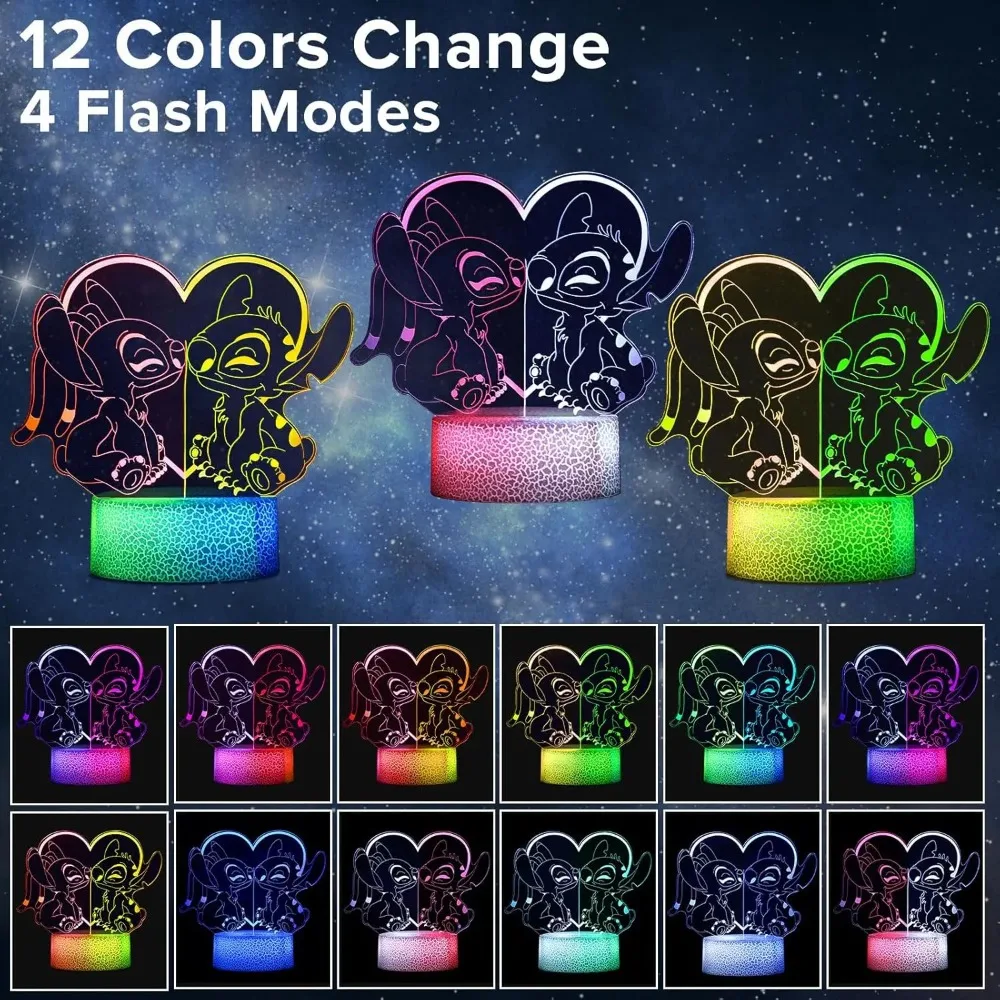 ليلو وستيتش لونين ضوء الليل ثلاثية الأبعاد الوهم LED ديكور المنزل للأطفال غرفة نوم مع ليلة عن بعد الولايات المتحدة الأمريكية ضوء هدية الكريسماس