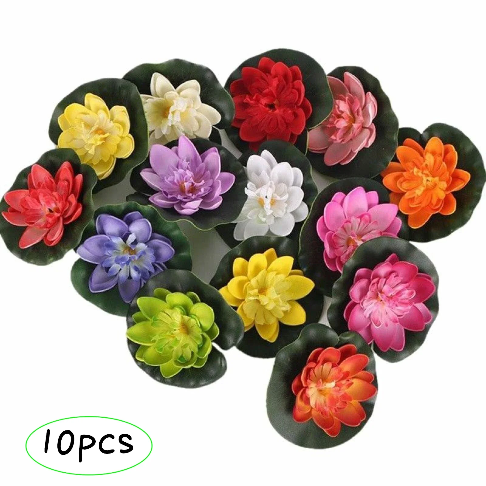 10pc Colorful Artificial Floating Water Lily Simulation EVA Lotus-Leaf Flowers Water Lily Pond Plants for Gardens Home Fish Tank