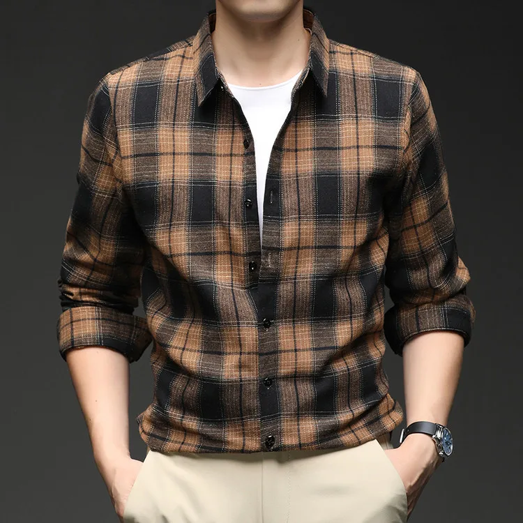 

Мужская рубашка из хлопка 25,1% полиэстер 68,3% 2022, осень-весна, мужская рубашка с потертостями, простая клетчатая рубашка в стиле ретро