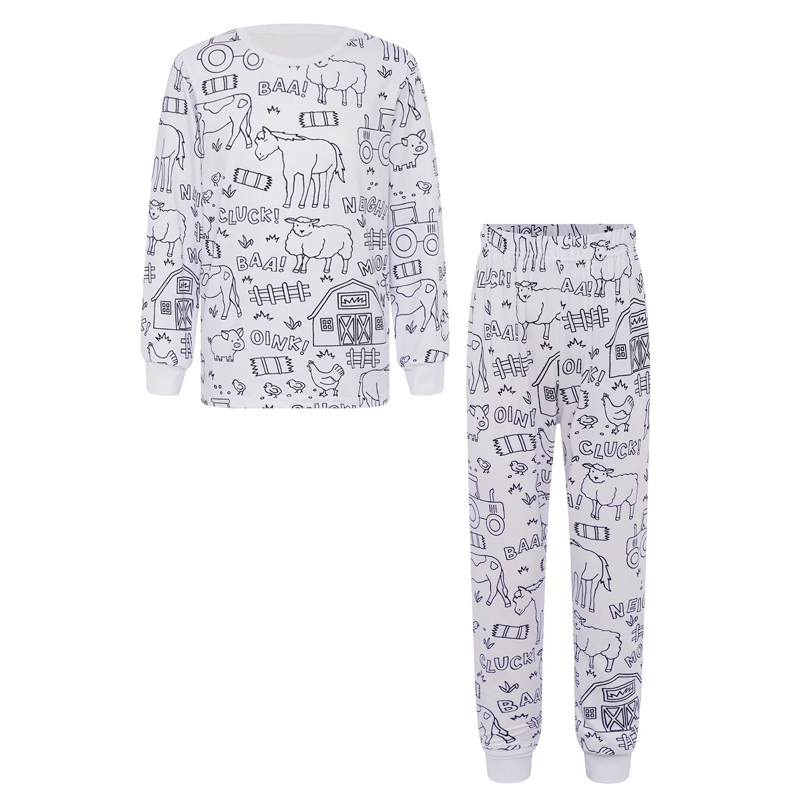 

Kids Girls Boys Funny DIY Hand Painted Pajamas Set Homewear Loungewear Sleepwear Round Neck Long Sleeve Shirts Top with Pants