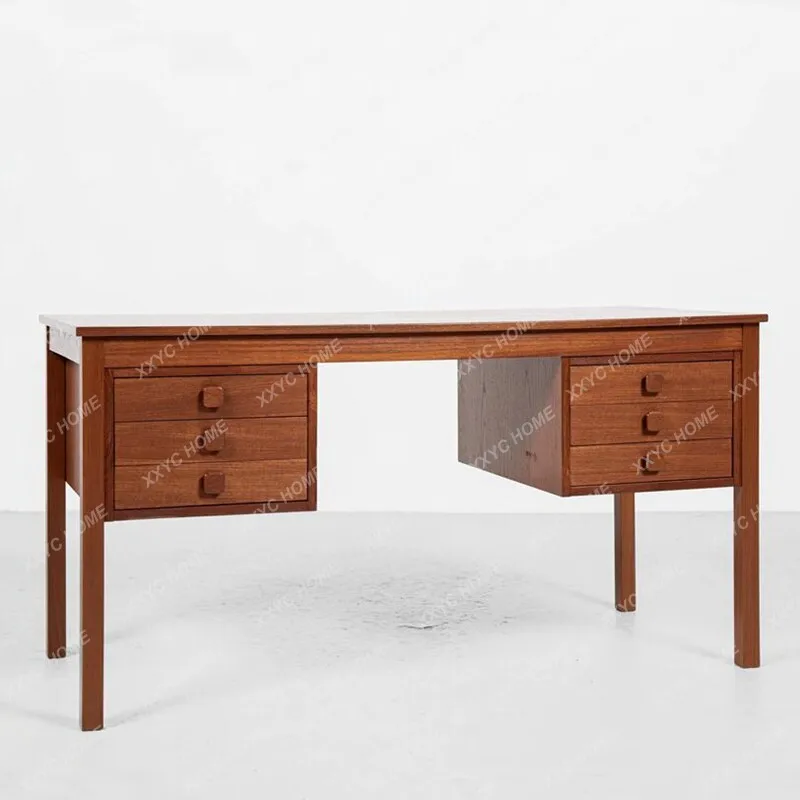 Medieval solid wood desk, retro desk writing desk Nordic retro silent solid wood