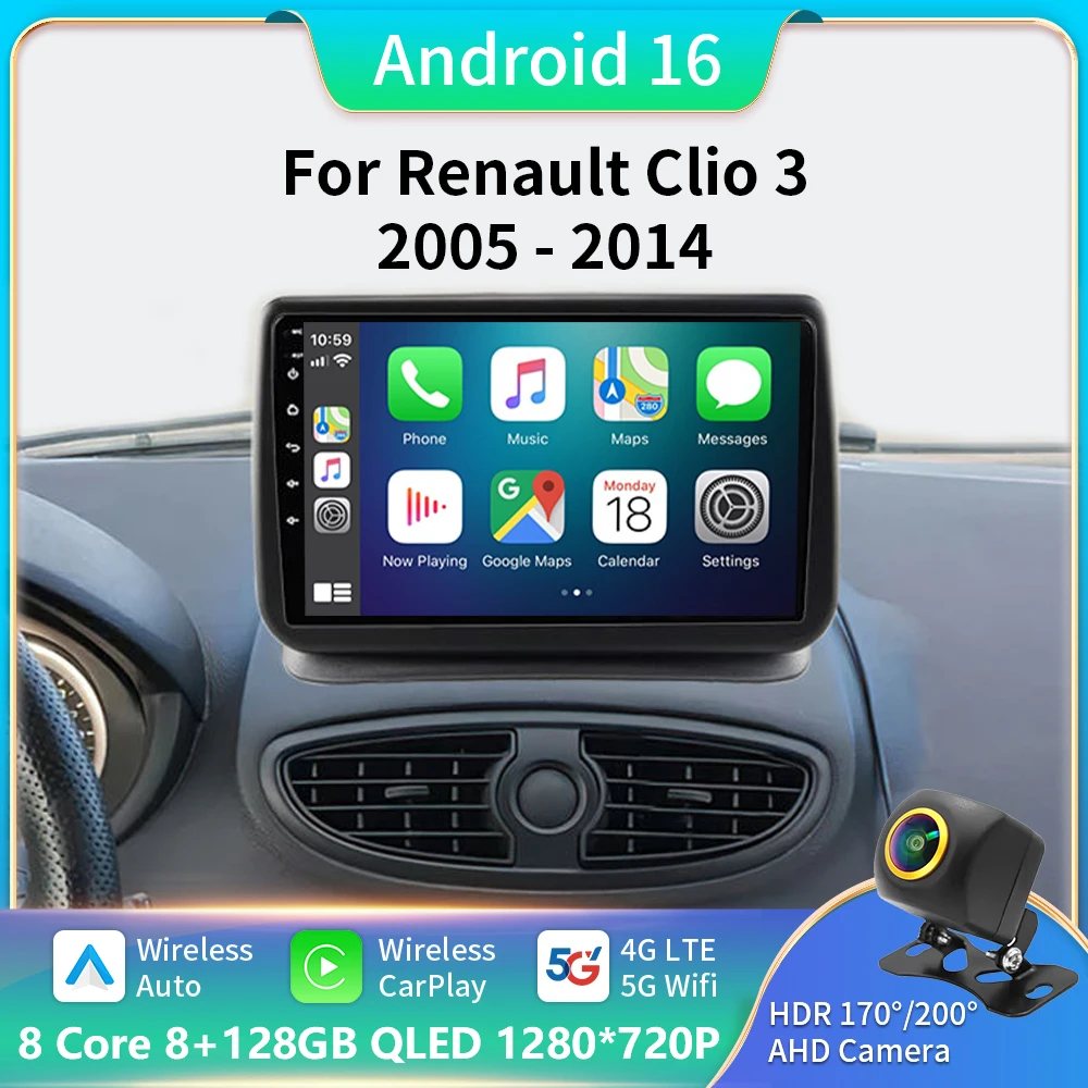 

CarPlay Car Radio Multimedia Player For Renault Clio 3 2005 2006 2007 2008 2009 2010-2014 Android Auto GPS 2din autoradio DVD BT
