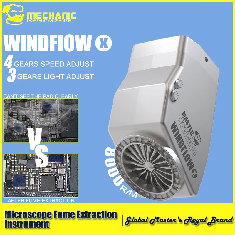 【ช่าง】 พัดลมดูดอากาศ WindFlow X พร้อมเครื่องมือดูดควันทรงพลังสําหรับกล้องจุลทรรศน์เชื่อมและซ่อมแซม PCB ของโทรศัพท์
