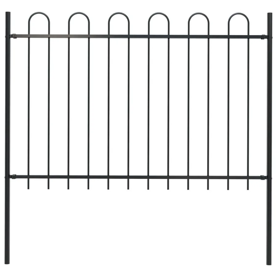

Garden Fence with Hoop Top Steel 5.6' Black
