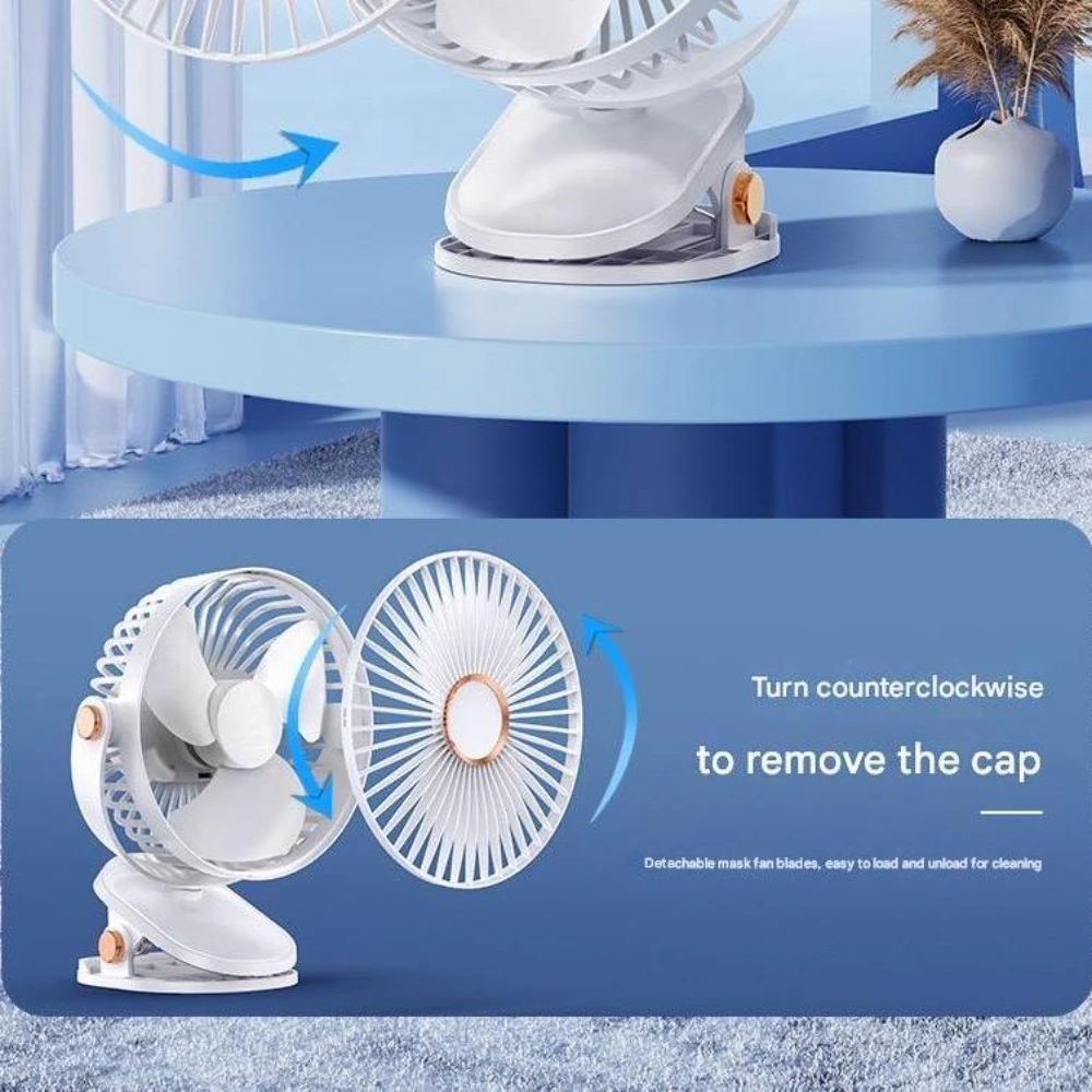 مروحة صغيرة بمشبك على المكتب الصامت ومروحة بمشبك مكتبي لعربة الأطفال وشحن USB ومروحة كهربائية صغيرة