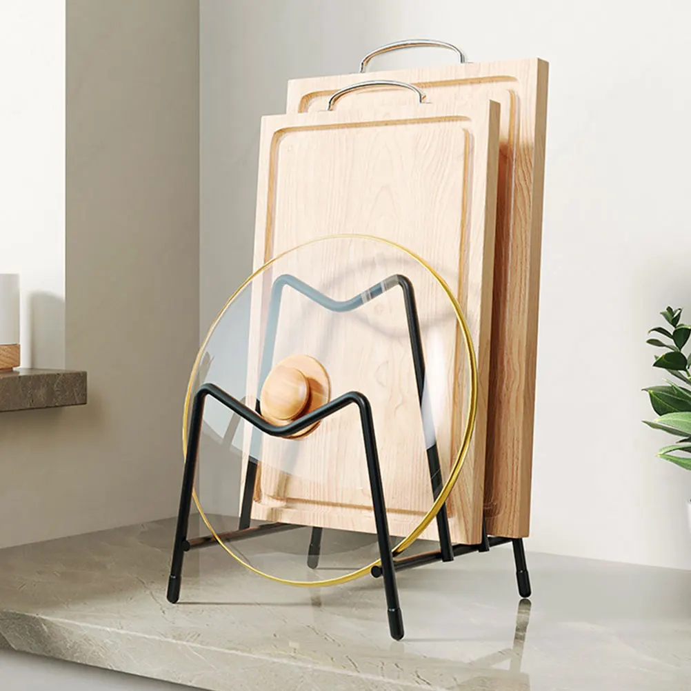 

Kitchen Countertop Cutting Board Holder Organizer Carbon Steel Pot Lid Stand Storage Metal Chopping Board Rack Pan Lids Drying